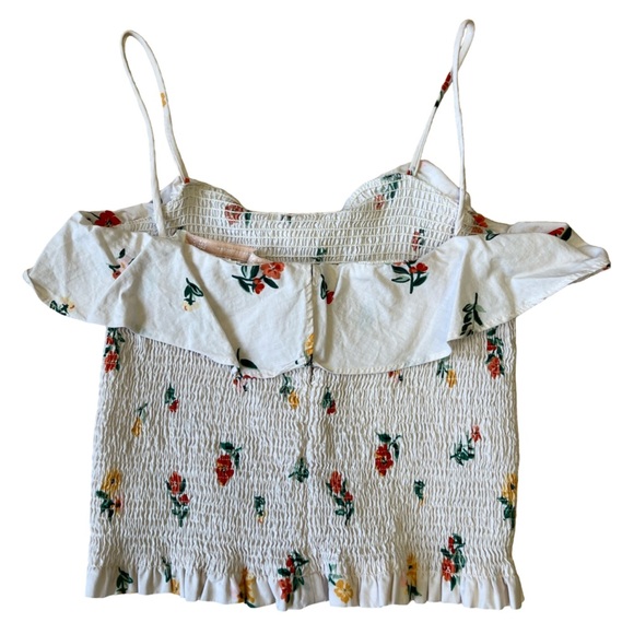 Zara Trafaluc Smocked Ruffle Crop Top White Floral Spaghetti Strap - Size S - Picture 3 of 9